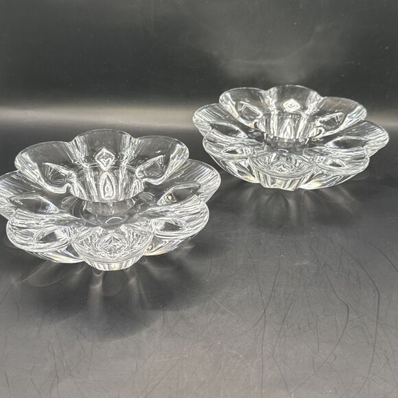 2 Miller Rogaska Heavy Lead Crystal Petal Votive Candle Holder Made In Czech Rep - Picture 1 of 8